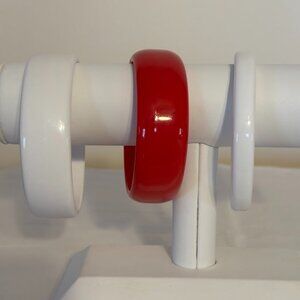 Beautiful Lucite White (2) and Red (1) Bracelets - set of 3